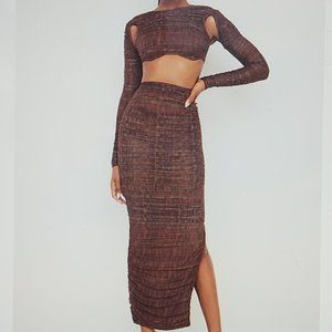 House Of CB - Blythe Mesh Cropped Top [&] Laverne Ruched Maxi Skirt - [size-xs]